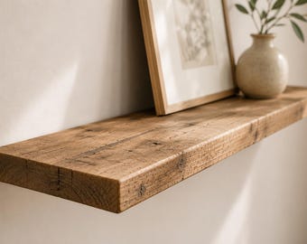 Reclaimed Wood Floating Wall Shelf – Invisible Fixings – 19.5 cm Deep