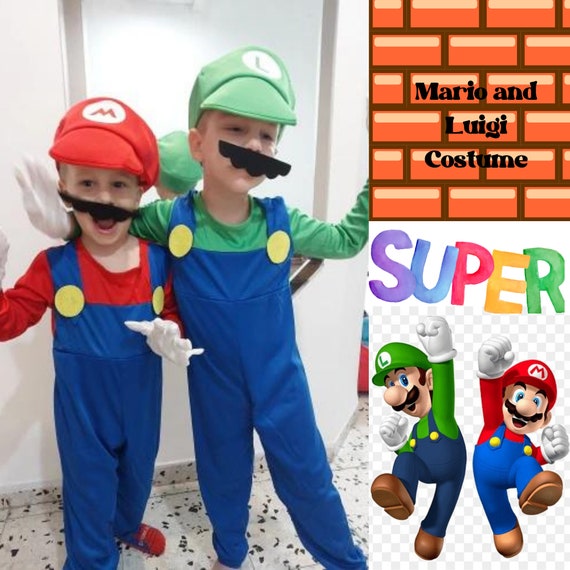Super Mario Bros Costume, Mario and Luigi Costume Cosplay Halloween,  Birthday Party for Boy MARIOBROS 