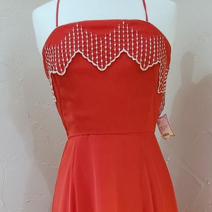 Vintage NADINE Christmas Red Chiffon Gold Embroidered Gown