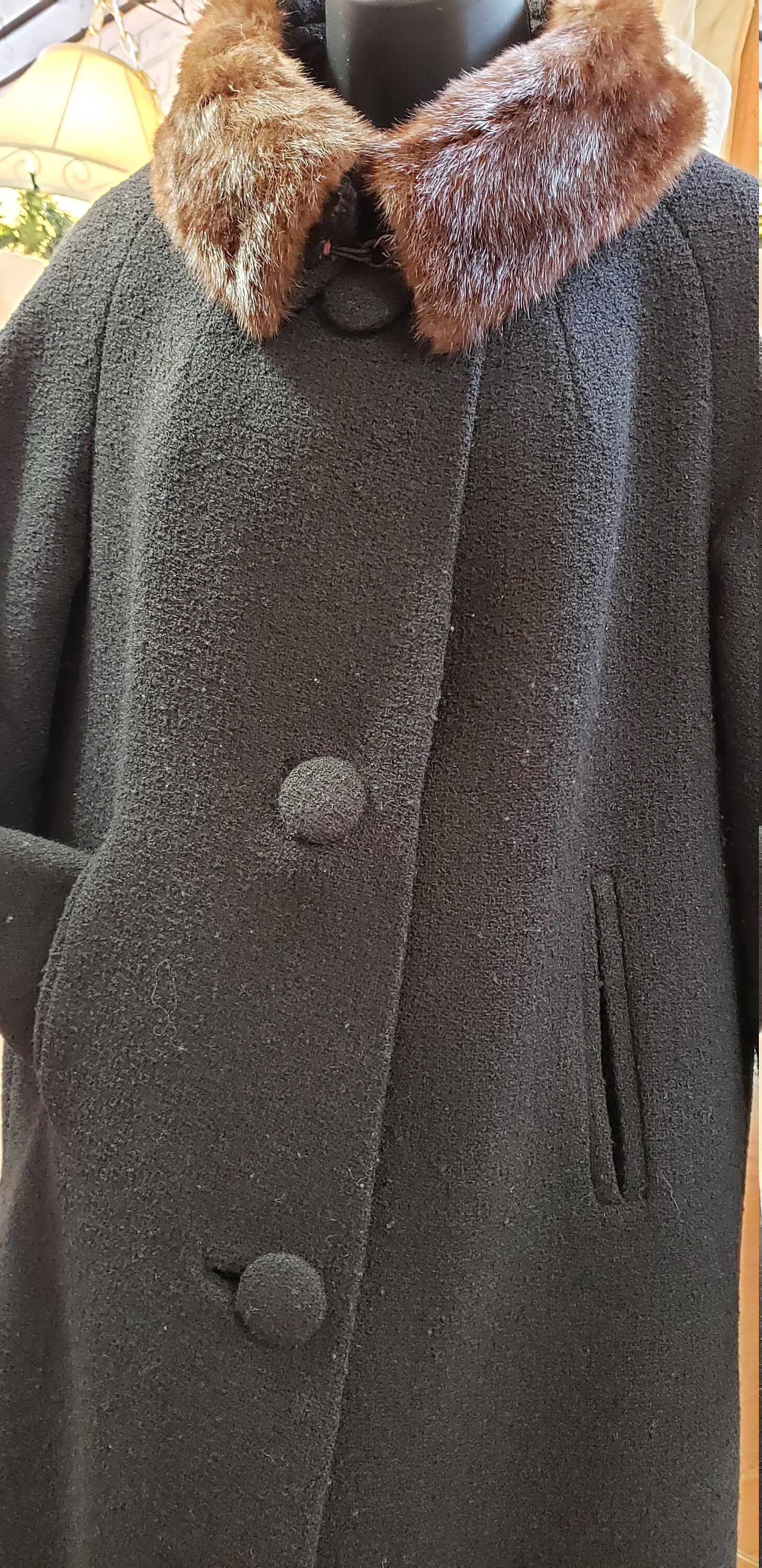 Vintage 1940's BOUCLE WOOL Coat with Mink Collar | Etsy