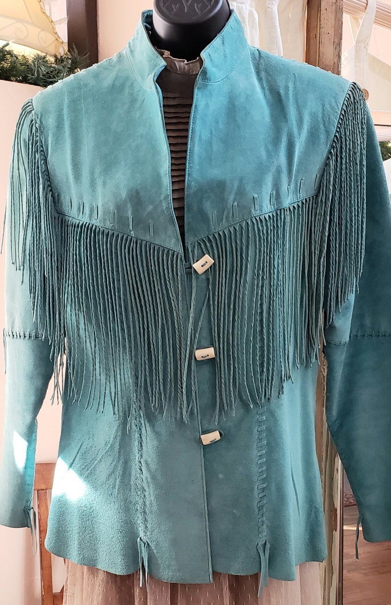 SCULLY Turquoise Blue Fringed Suede Western Jacket | Etsy