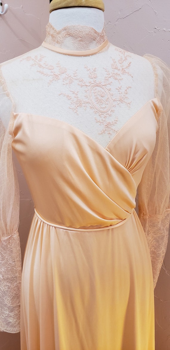 JCPENNEY Vintage 70's Apricot Poly Lace Victorian… - image 1