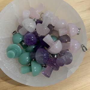 Crystal Pendants | Tiny Mushroom Necklace | Amethyst Aventurine Rose Quartz