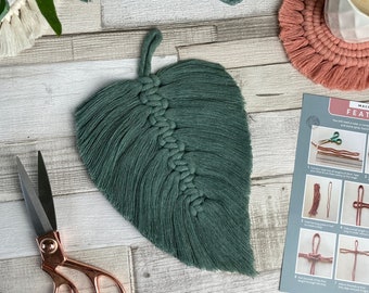 Macrame Kit - Feather - Green. Learn how to make your own DIY boho wall hanging with this planet friendly craft kit.