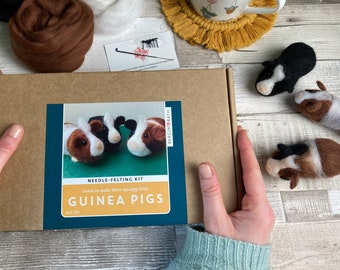 Needle felting kit - Guinea pigs. Learn to make THREE mini guinea pigs from natural wool fibres.