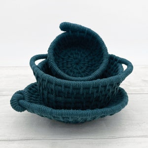 Macrame Basket Kit: Peacock Blue Coiled Baskets DIY Craft