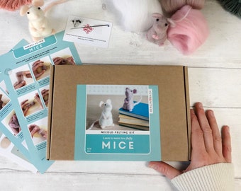 Needle Felting Kit - Mouse - Learn to make TWO cute mice. Craft kits for adults. A project for beginners and a creative gift idea.