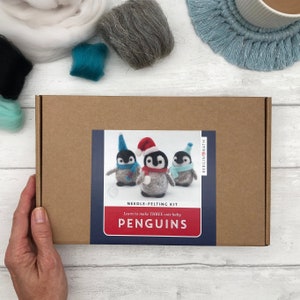 Needle Felting Kit - Baby Penguins. Make THREE cute penguin decorations. A craft kit for adults.