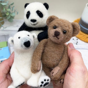 Needle Felting Bumper Kit Three Bears. A premium starter kit. Everything you need to make a polar bear, a panda and a teddy bear. image 4