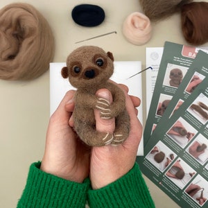 Needle Felting Kit - Baby Sloth. Learn how to make a cute felted sloth using this craft kit for adults! A perfect gift for crafty types.