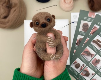 Needle Felting Kit - Baby Sloth. Learn how to make a cute felted sloth using this craft kit for adults! A perfect gift for crafty types.