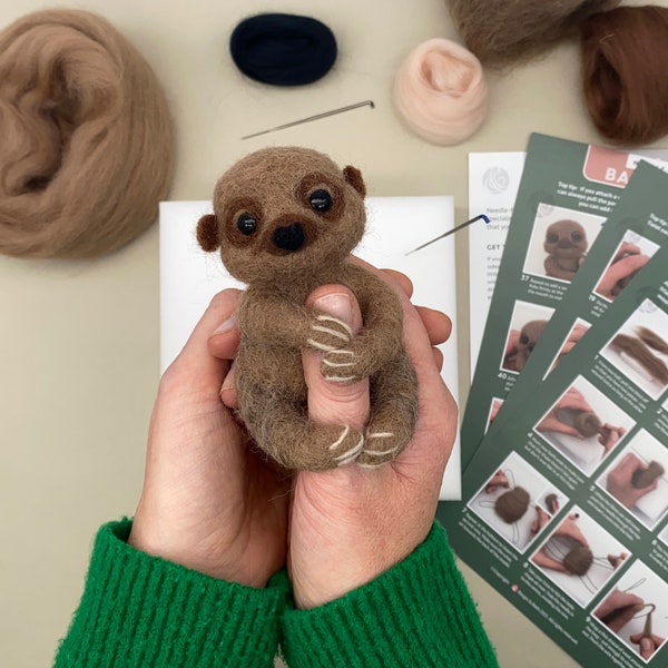 Needle Felting Kit - Baby Sloth. Learn how to make a cute felted sloth using this craft kit for adults! A perfect gift for crafty types.