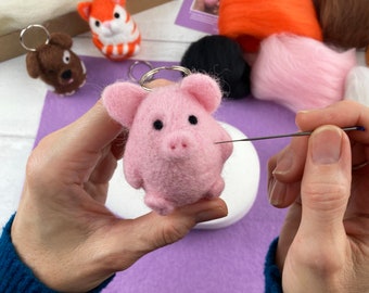 Needle Felted Mini Pets 1 - Make THREE felt animals in this beginners craft kit for adults. Create a cute Cat, Dog and Pig!