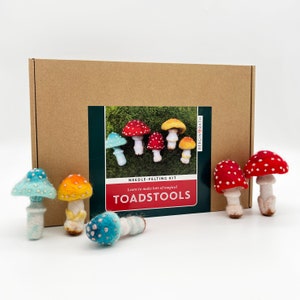 Needle Felting Kit, Toadstools. Learn to make sweet felted mushrooms with this craft kit for adults and teens.