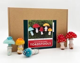 Needle Felting Kit, Toadstools. Learn to make sweet felted mushrooms with this craft kit for adults and teens.