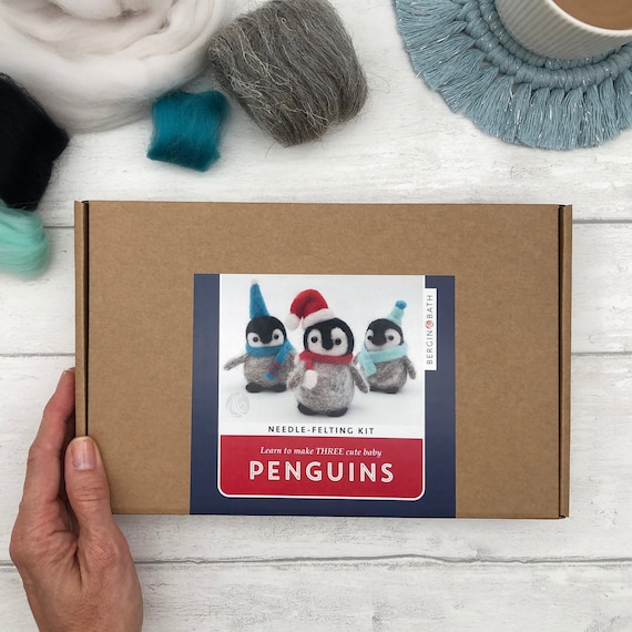 Needle Felting Kit - Baby Penguins, Festive craft kit for adults