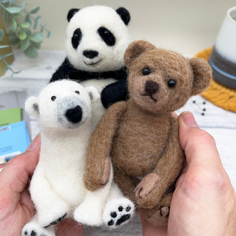 Needle Felting Bumper Kit Three Bears. A premium starter kit. Everything you need to make a polar bear, a panda and a teddy bear. image 4