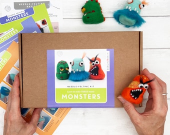 Needle- Felting Kit - Monsters. Learn how to make THREE cute creatures for Halloween.