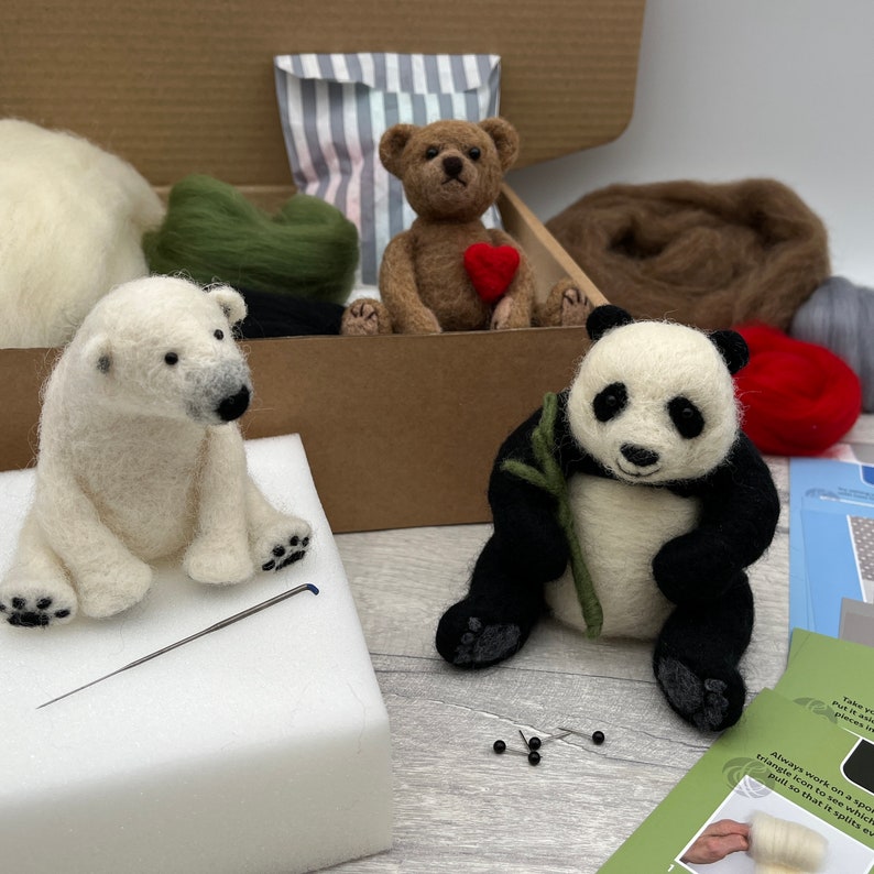 Needle Felting Bumper Kit Three Bears. A premium starter kit. Everything you need to make a polar bear, a panda and a teddy bear. image 5