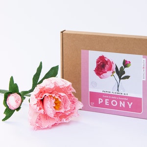 Paper Flower Kit - Peony. Papercraft kit for women. A creative gift idea.