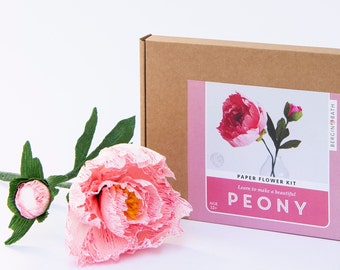 Papierblumen Kit - Pfingstrose. Bastelbogen für Frauen. Eine kreative Geschenkidee.