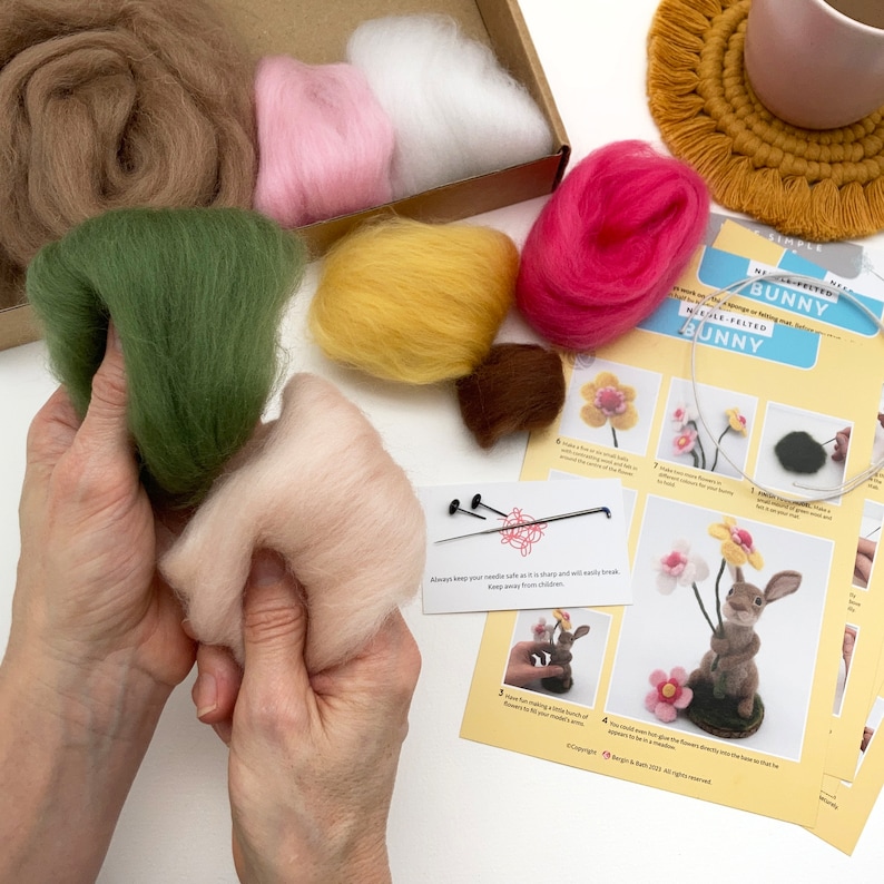 Needle Felted Easter Bunny kit. Craft kit for adults and teens. Learn how to make a felted rabbit. Easter gift. image 6