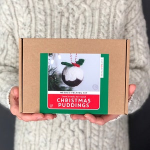 Needle felting kit, Christmas Pudding. Make your own Christmas decorations with this craft kit for adults. A stocking filler for crafters Kit only