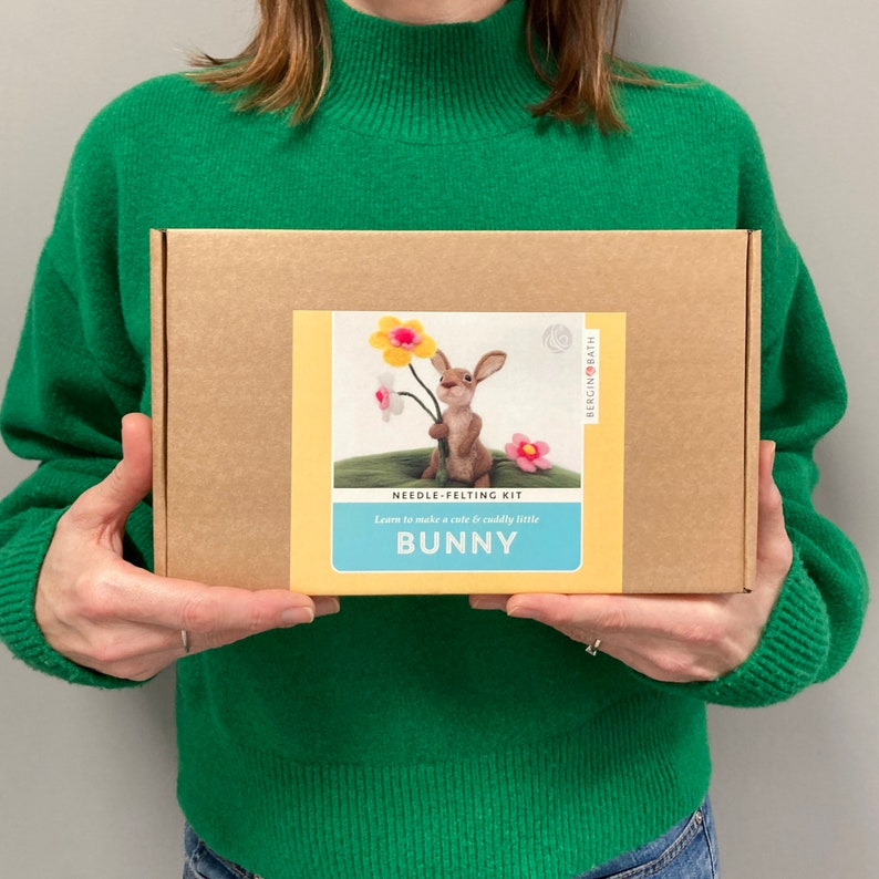 Needle Felted Easter Bunny kit. Craft kit for adults and teens. Learn how to make a felted rabbit. Easter gift. Kit only
