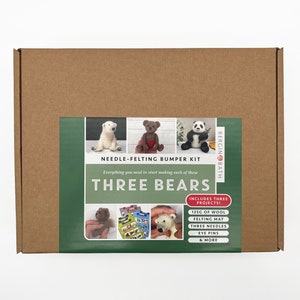 Needle Felting Bumper Kit Three Bears. A premium starter kit. Everything you need to make a polar bear, a panda and a teddy bear. image 3