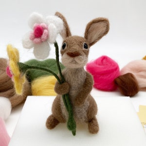 Needle Felted Easter Bunny kit. Craft kit for adults and teens. Learn how to make a felted rabbit. Easter gift. Kit and felting mat