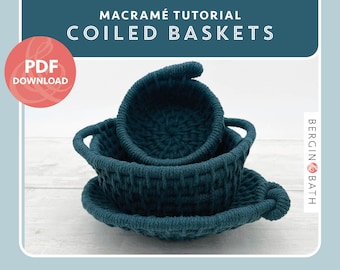Coiled Baskets, macrame tutorial, digital download PDF pattern