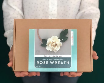 Paper Flower Craft Kit - Rose Wreath. Make a stunning Christmas decoration with this papercraft kit for adults.