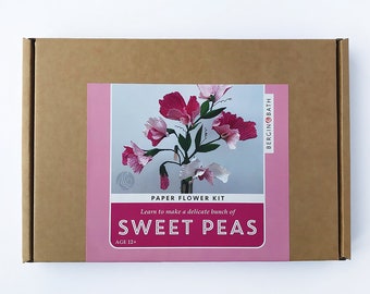 Paper Flower Kit - Sweet Peas. A creative craft kit adults, gift for mum, sister or girlfriend. Make your own paper sweet pea flowers.