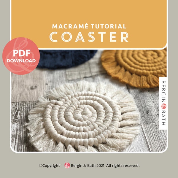 Macrame Coaster tutorial. Printable PDF download. Full step-by-step instructions.