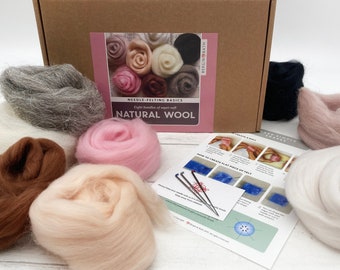 Needle felting starter kit - Natural. 100% wool roving. Felt supplies.