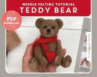 Needle-Felted Teddy Bear pattern, needle felting tutorial, digital download