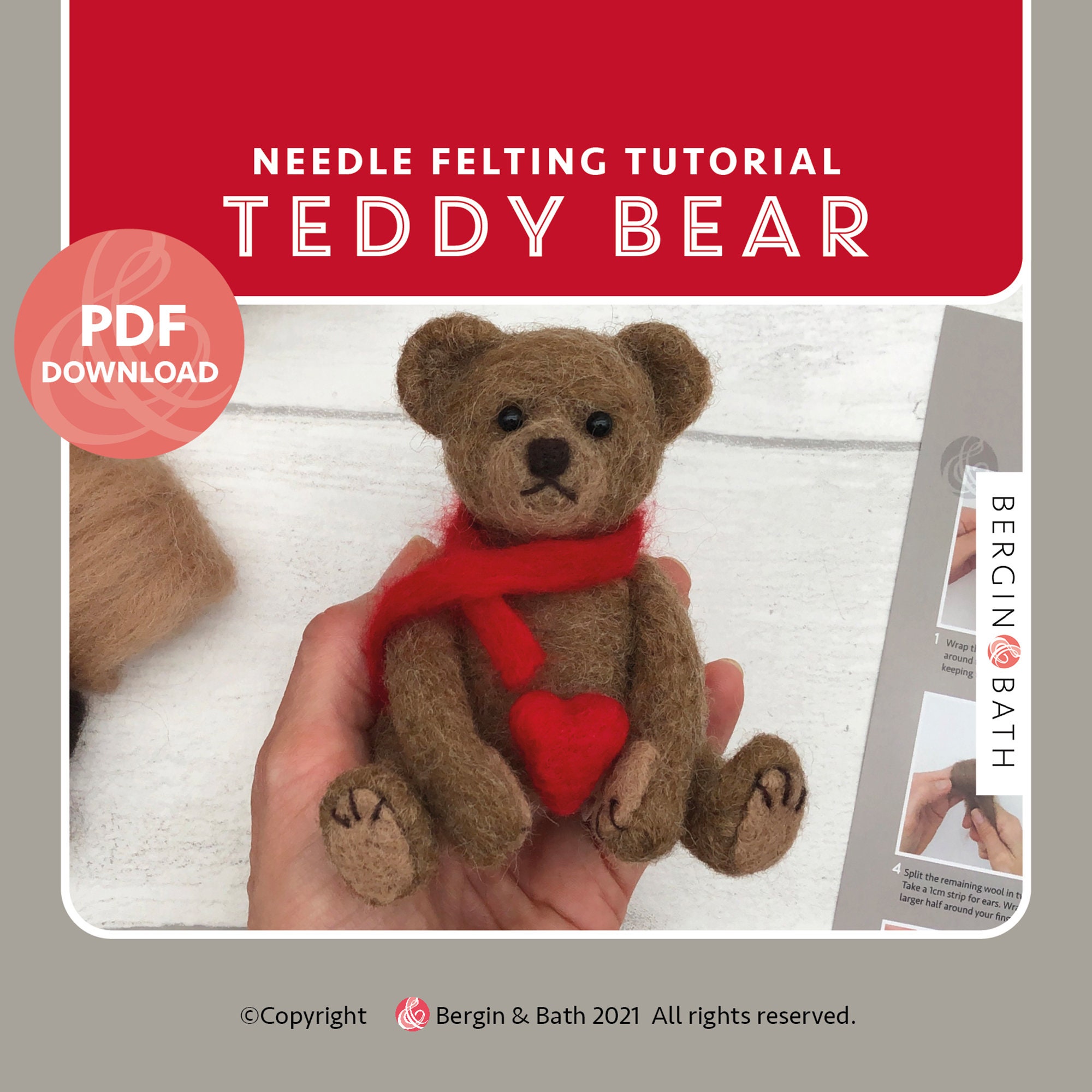 Bear Beginner DIY Felting Kit, Wool Felt Needle Craft, Handmade