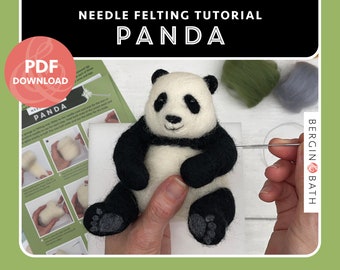 Needle-Felted Panda pattern, needle felting animal tutorial, digital download PDF