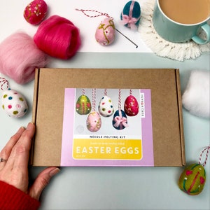 Needle felting Kit Easter eggs Create your own hanging Easter decorations craft kits for adults Easter gift for her, for Mum image 2