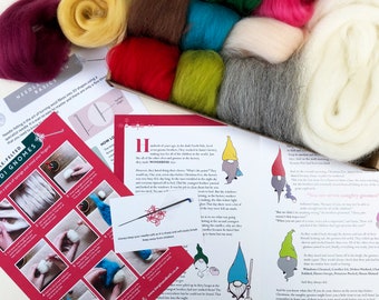 Bumper Needle Felting Kit - SEVEN Naughty Gnomes. A beginners craft kit for adults. Original story. DIY xmas decorations.