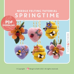 PDF File. Felted springtime Easter decorations. Needle felting tutorial. Instant download