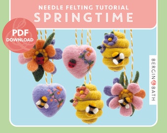 PDF File. Felted springtime Easter decorations. Needle felting tutorial. Instant download