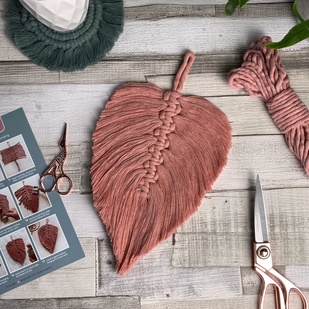 Macrame Kit - Feather - Pink. Learn how to make your own DIY wall hanging using high-quality recycled cotton cord.