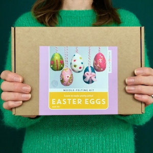 Kit de fieltrado con aguja - Huevos de Pascua - Crea tus propias decoraciones colgantes de Pascua - Kits de manualidades para adultos - Regalo de Pascua para ella, para mamá