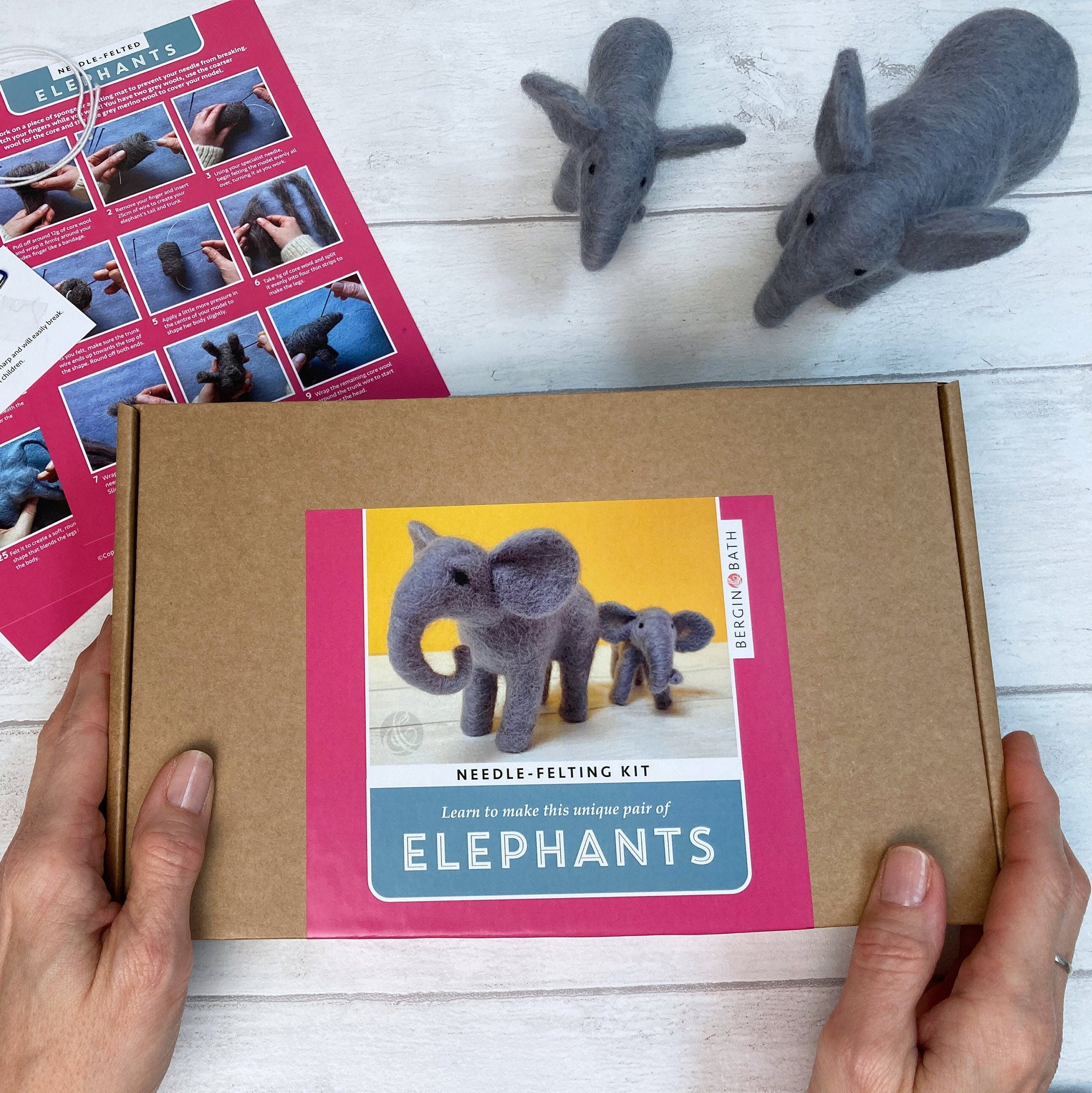 Needle Felted Elephant Kit. A Gorgeous Craft Set for Adults. Learn to  Scuplt Animals From Wool With Detailed Tutorial and Soft Merino Fibres 