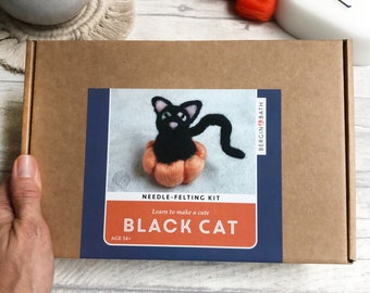 Kit de feutrage à l'aiguille - Chat noir - Kit de création d'Halloween - Cadeau effrayant - Idée cadeau créative pour adultes et adolescents