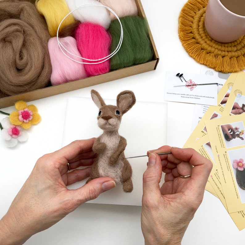 Needle Felted Easter Bunny kit. Craft kit for adults and teens. Learn how to make a felted rabbit. Easter gift. image 4