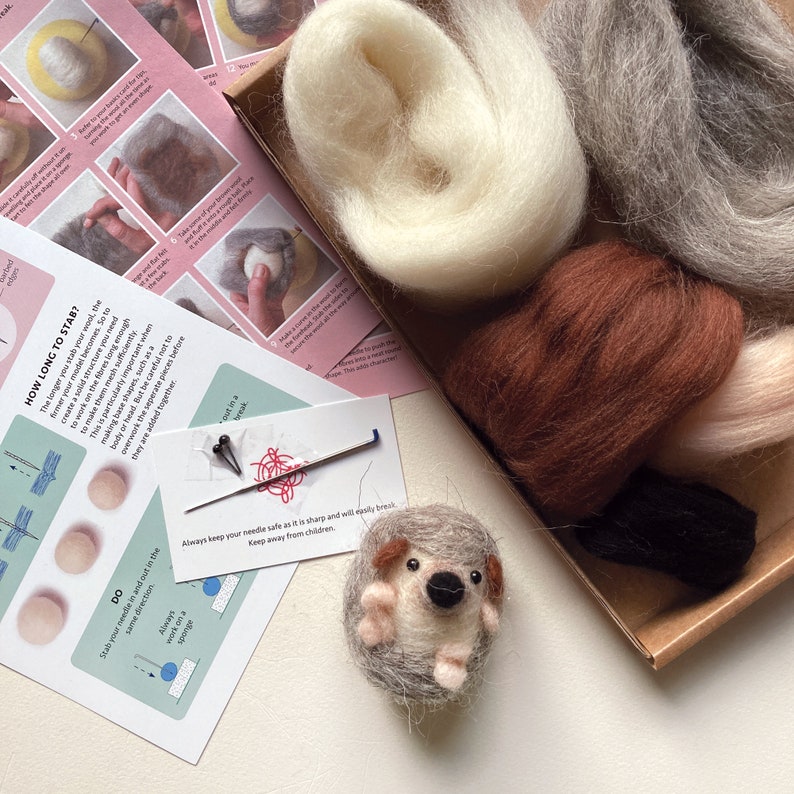 Needle Felting kit, Hedgehog, Beginners, creative gift idea image 4