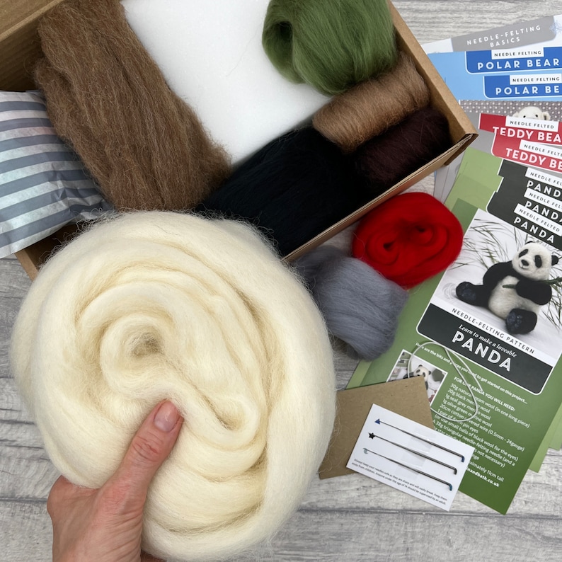 Needle Felting Bumper Kit Three Bears. A premium starter kit. Everything you need to make a polar bear, a panda and a teddy bear. image 2