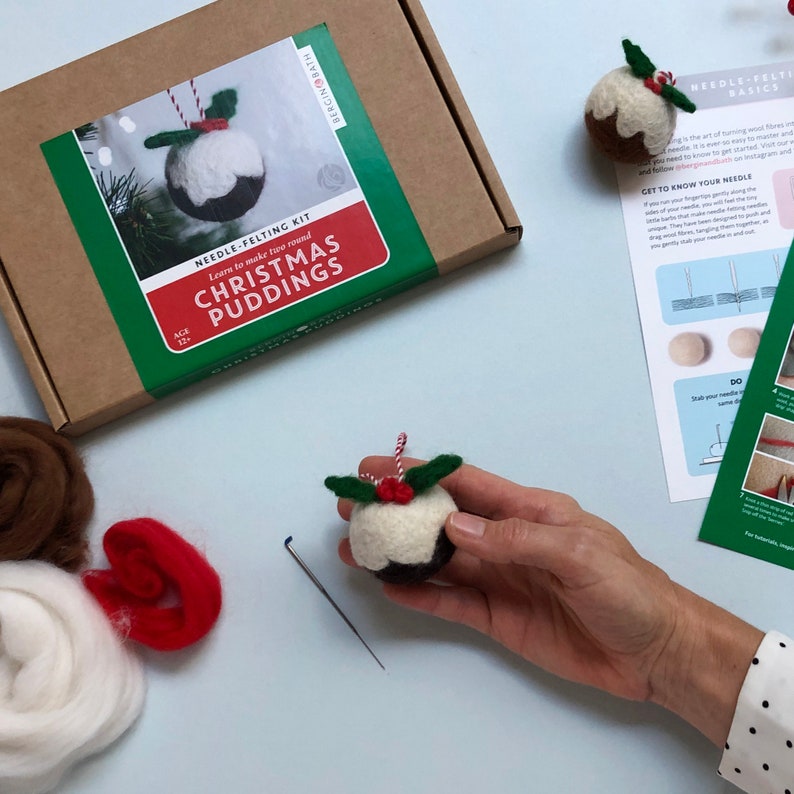 Needle felting kit, Christmas Pudding. Make your own Christmas decorations with this craft kit for adults. A stocking filler for crafters image 8